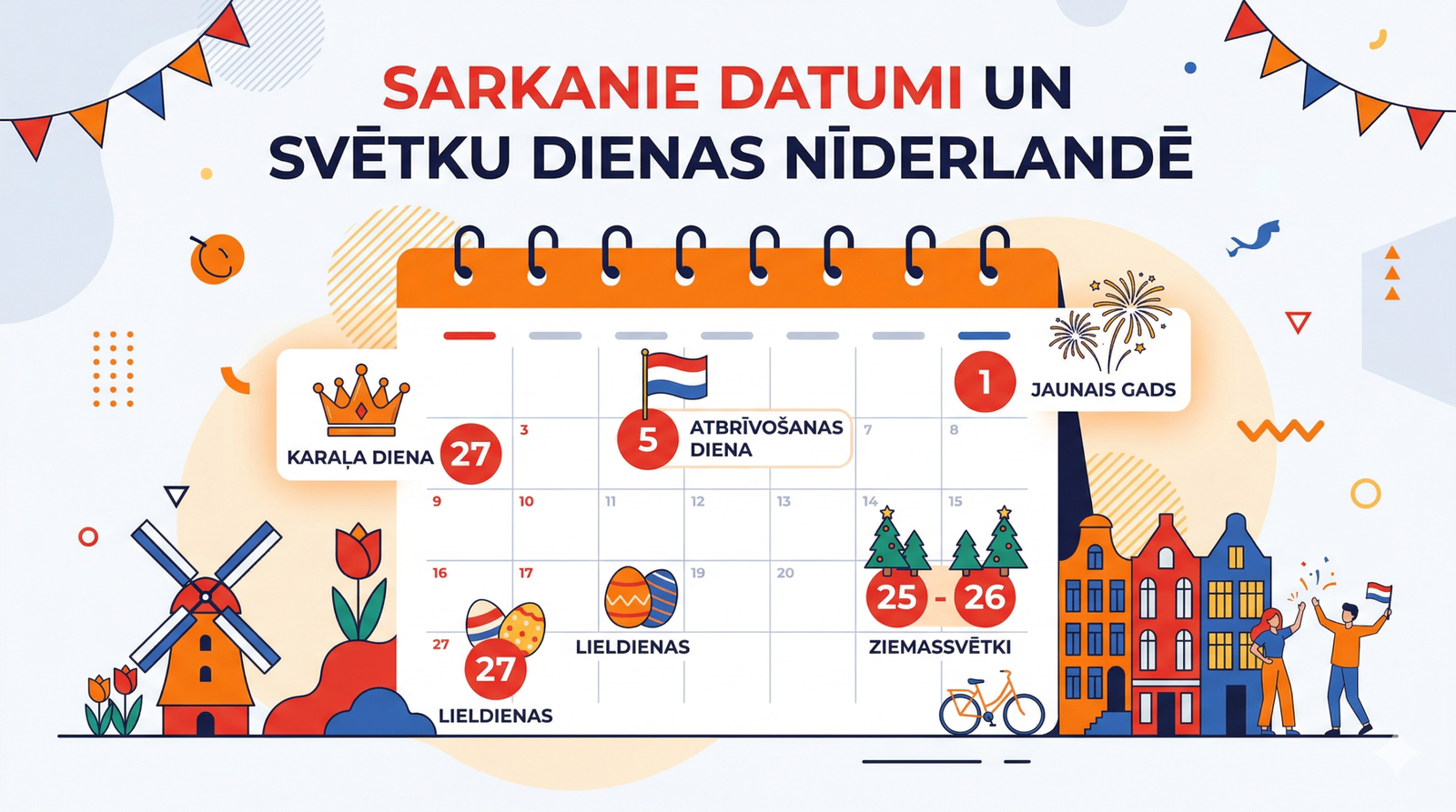 Sarkanie datumi un svētku dienas Nīderlandē 2026